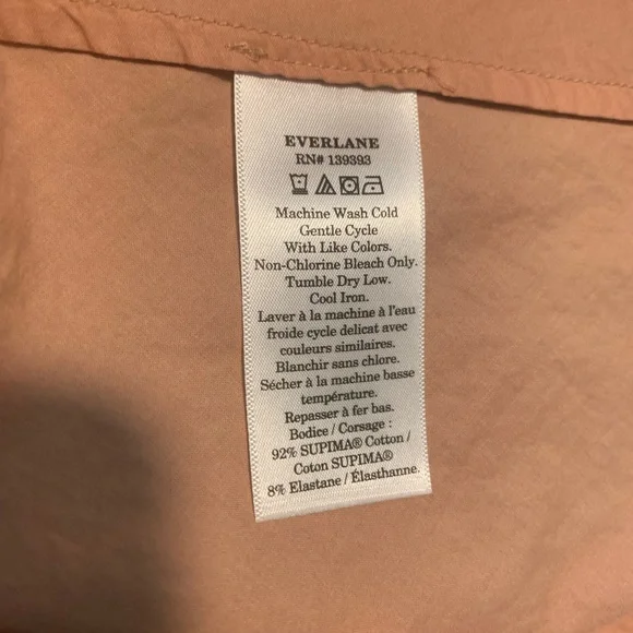 Everlane Peach Long Sleeve Cotton and Elastane Midi Dress with Pockets • Size L - Picture 7 of 7